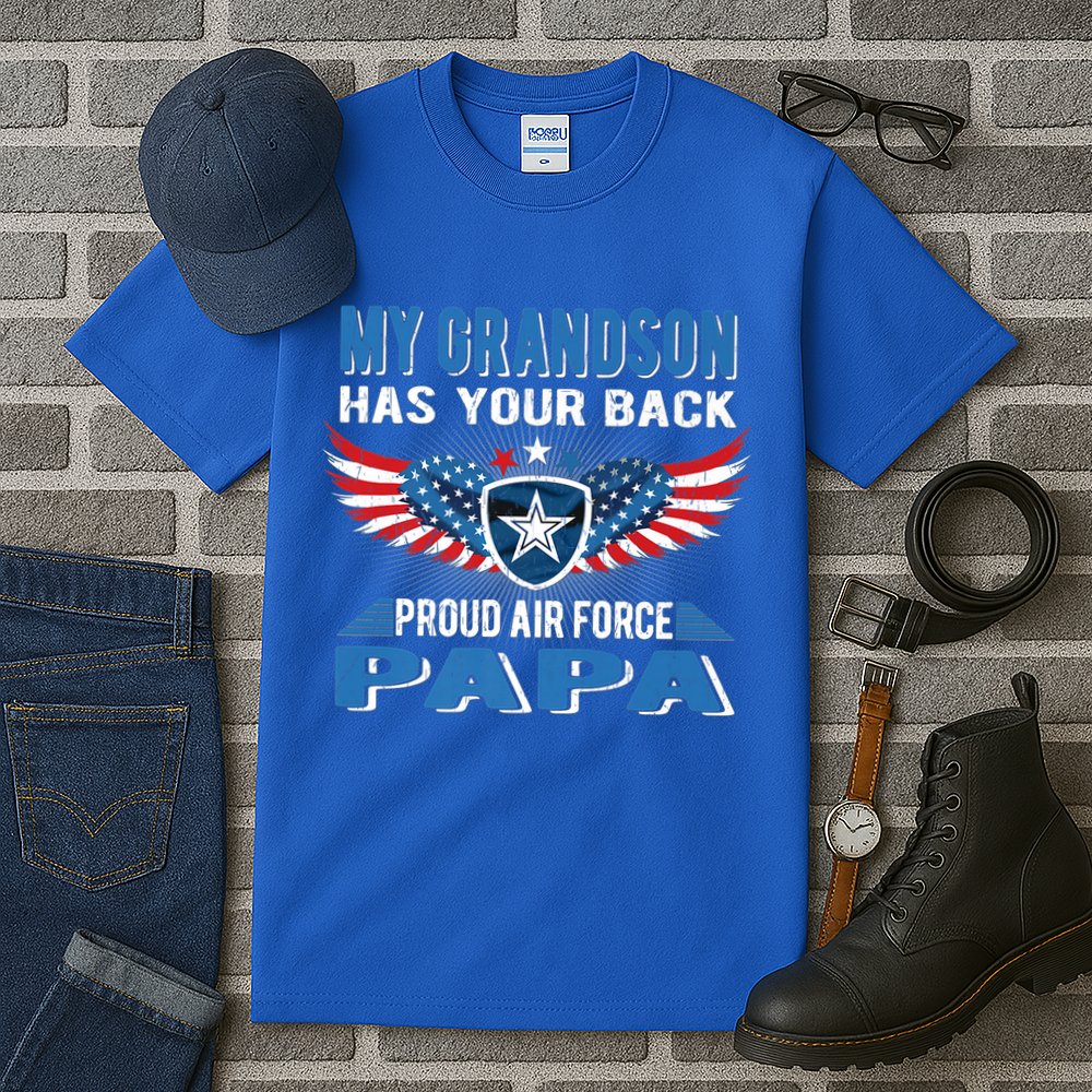 My Grandson Has Your Back Gift Proud Air Force Papa Grandpa Gift Tall T-Shirt