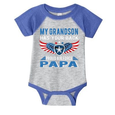 My Grandson Has Your Back Gift Proud Air Force Papa Grandpa Gift Infant Baby Jersey Bodysuit