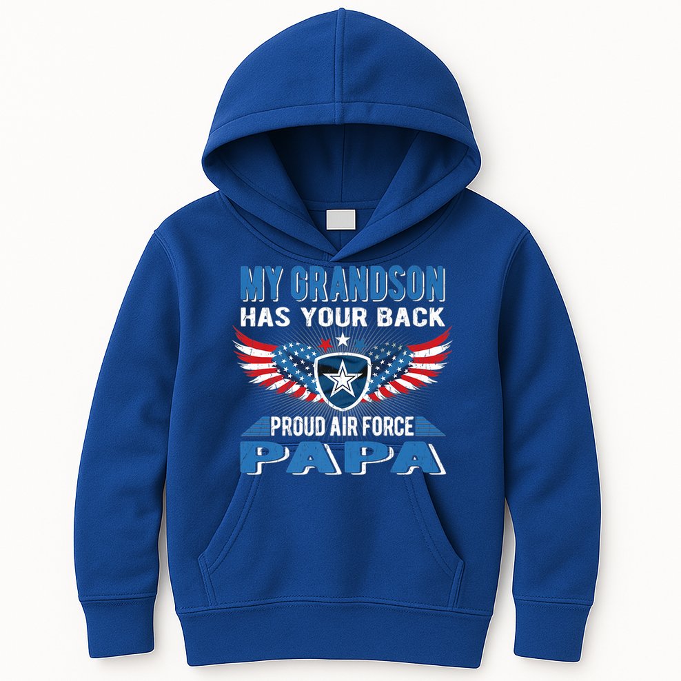 My Grandson Has Your Back Gift Proud Air Force Papa Grandpa Gift Kids Hoodie