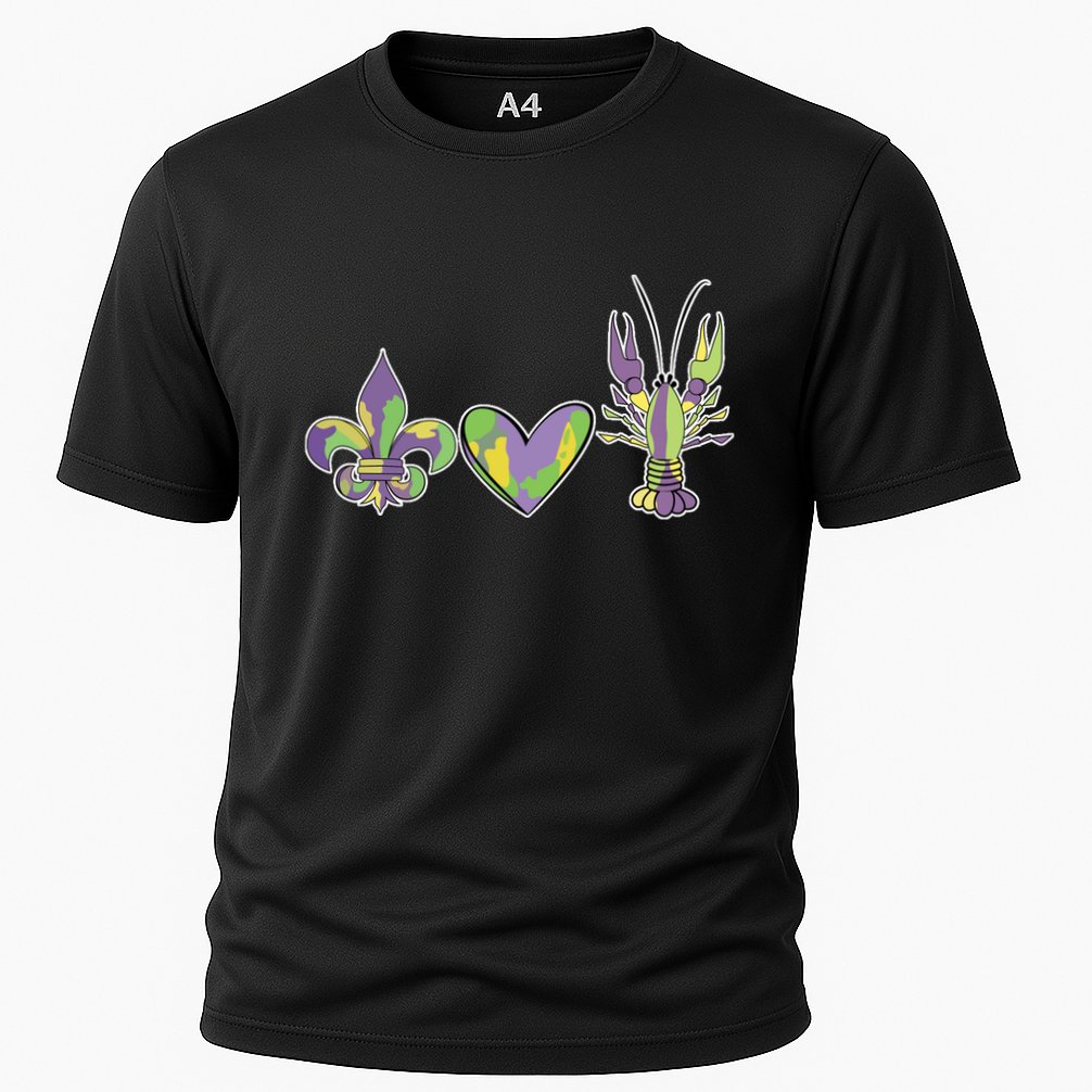 Mardi Gras Heart Crawfish Celebration Cooling Performance Crew T-Shirt