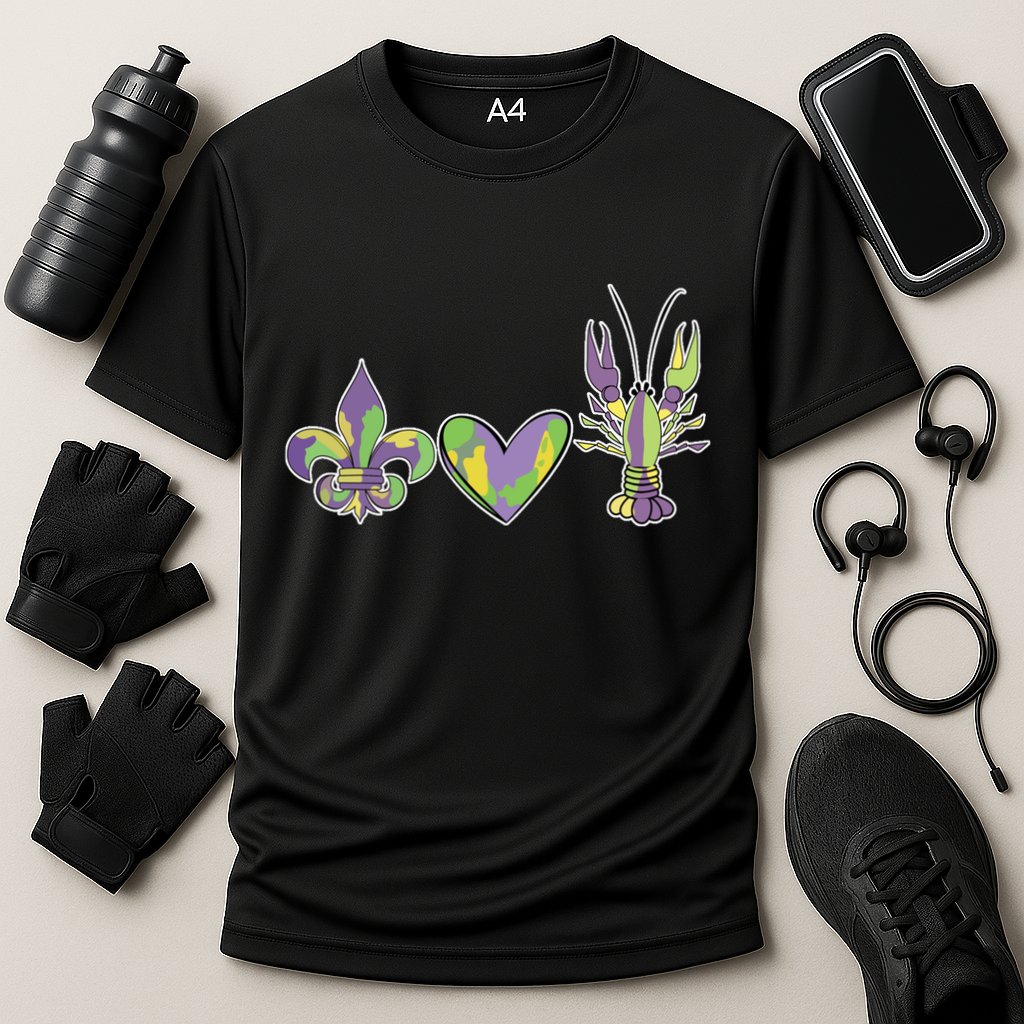 Mardi Gras Heart Crawfish Celebration Cooling Performance Crew T-Shirt