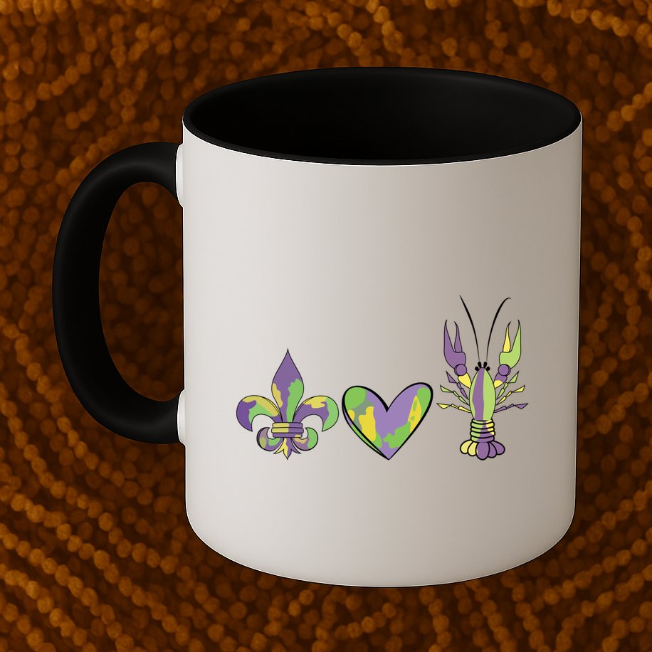 Mardi Gras Heart Crawfish Celebration Mug