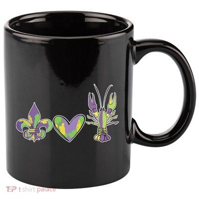 Mardi Gras Heart Crawfish Celebration 11oz C Handle Ceramic Mug