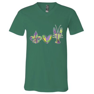 Mardi Gras Heart Crawfish Celebration V-Neck T-Shirt