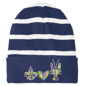 Mardi Gras Heart Crawfish Celebration Striped Beanie with Solid Band