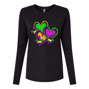 Mardi Gras Heart Glitter Print Fleurdelis Symbol Funny Womens Cotton Relaxed Long Sleeve T-Shirt