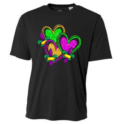 Mardi Gras Heart Glitter Print Fleurdelis Symbol Funny Cooling Performance Crew T-Shirt