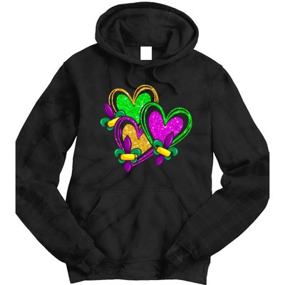 Mardi Gras Heart Glitter Print Fleurdelis Symbol Funny Tie Dye Hoodie