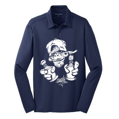 Monkey Graffiti Hip Hop Rap Music Ape Graphic Silk Touch Performance Long Sleeve Polo