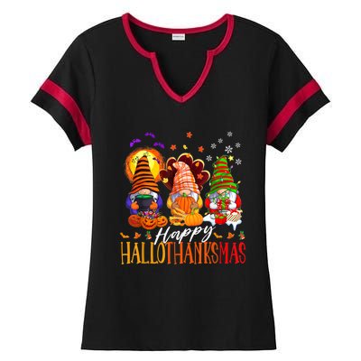 My Gnomies Happy Hallothanksmas Cute Gnomes Family Garden Ladies Halftime Notch Neck Tee