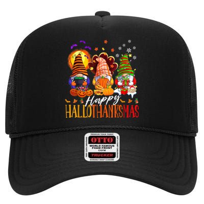 My Gnomies Happy Hallothanksmas Cute Gnomes Family Garden High Crown Mesh Back Trucker Hat