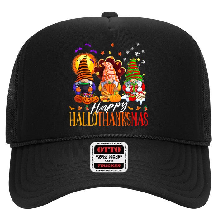 My Gnomies Happy Hallothanksmas Cute Gnomes Family Garden High Crown Mesh Back Trucker Hat