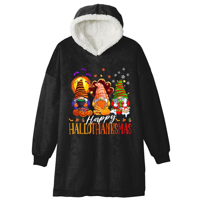 My Gnomies Happy Hallothanksmas Cute Gnomes Family Garden Hooded Wearable Blanket