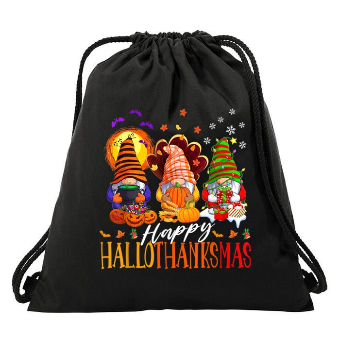 My Gnomies Happy Hallothanksmas Cute Gnomes Family Garden Drawstring Bag