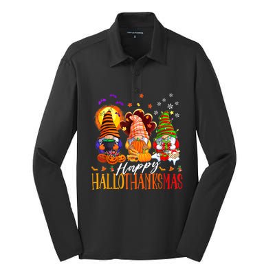 My Gnomies Happy Hallothanksmas Cute Gnomes Family Garden Silk Touch Performance Long Sleeve Polo