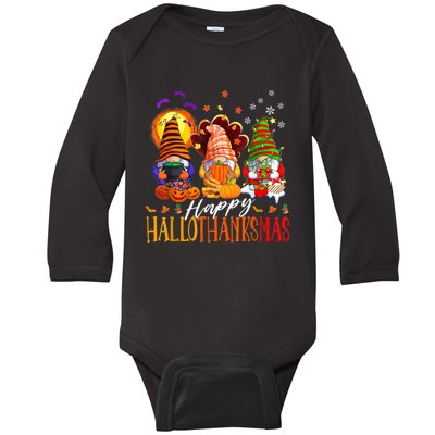 My Gnomies Happy Hallothanksmas Cute Gnomes Family Garden Baby Long Sleeve Bodysuit