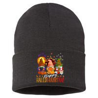 My Gnomies Happy Hallothanksmas Cute Gnomes Family Garden Sustainable Knit Beanie