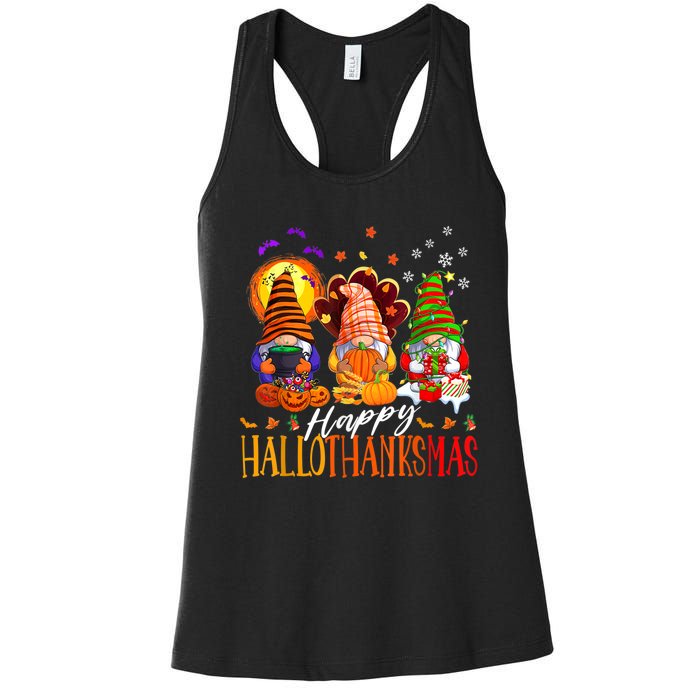 My Gnomies Happy Hallothanksmas Cute Gnomes Family Garden Women's Racerback Tank