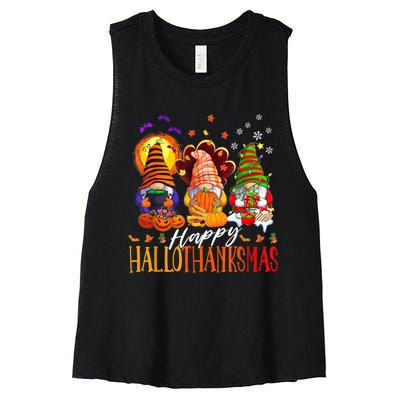 My Gnomies Happy Hallothanksmas Cute Gnomes Family Garden Women's Racerback Cropped Tank