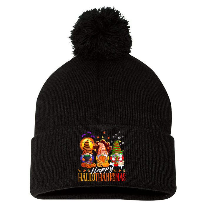 My Gnomies Happy Hallothanksmas Cute Gnomes Family Garden Pom Pom 12in Knit Beanie