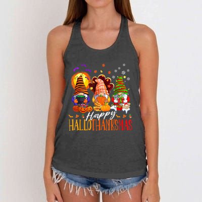 My Gnomies Happy Hallothanksmas Cute Gnomes Family Garden Women's Knotted Racerback Tank