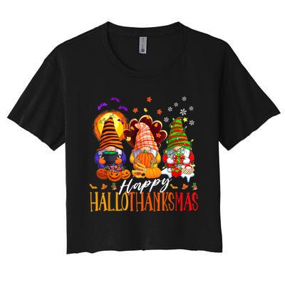 My Gnomies Happy Hallothanksmas Cute Gnomes Family Garden Women's Crop Top Tee