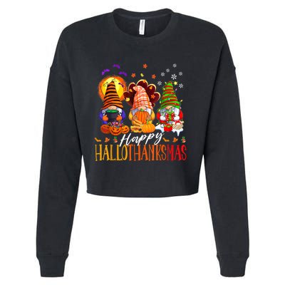 My Gnomies Happy Hallothanksmas Cute Gnomes Family Garden Cropped Pullover Crew