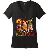 My Gnomies Happy Hallothanksmas Cute Gnomes Family Garden Women's V-Neck T-Shirt