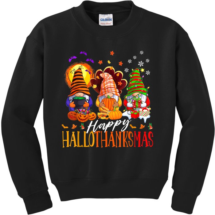 My Gnomies Happy Hallothanksmas Cute Gnomes Family Garden Kids Sweatshirt