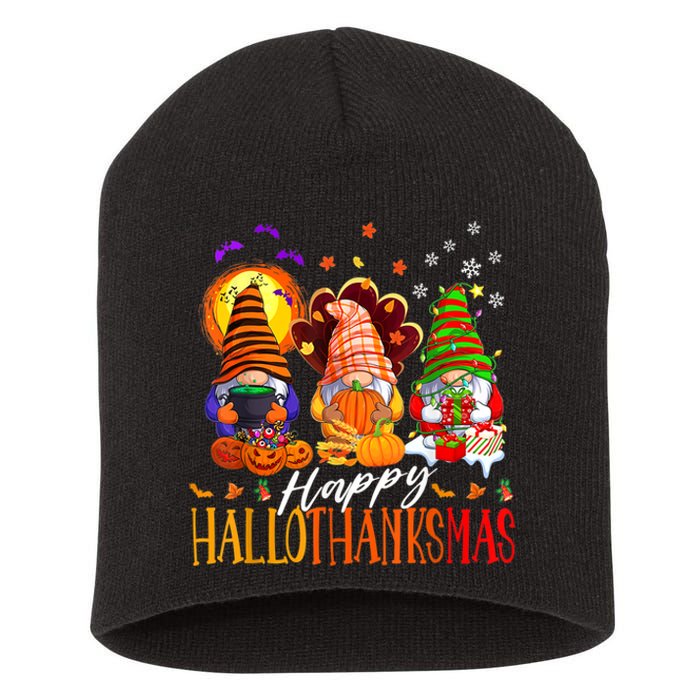 My Gnomies Happy Hallothanksmas Cute Gnomes Family Garden Short Acrylic Beanie