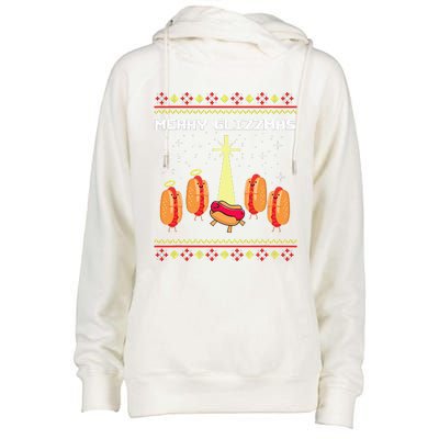 Merry Glizzmas Hot Ugly Christmas  Womens Funnel Neck Pullover Hood