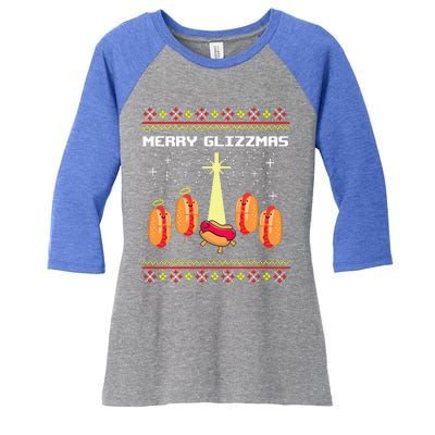 Merry Glizzmas Hot Ugly Christmas  Women's Tri-Blend 3/4-Sleeve Raglan Shirt