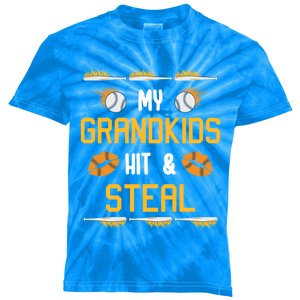 My Grand Hit And Steal Baseball Grandma Softball Grandpa Gift Kids Tie-Dye T-Shirt