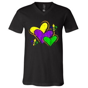 Mardi Gras Hearts Cute Outfit Women Girl V-Neck T-Shirt