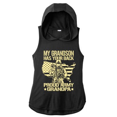 My Grandson Has Your Back Proud Army Grandpa Gift Ladies PosiCharge Tri-Blend Wicking Draft Hoodie Tank