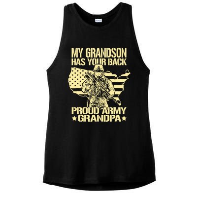 My Grandson Has Your Back Proud Army Grandpa Gift Ladies PosiCharge Tri-Blend Wicking Tank