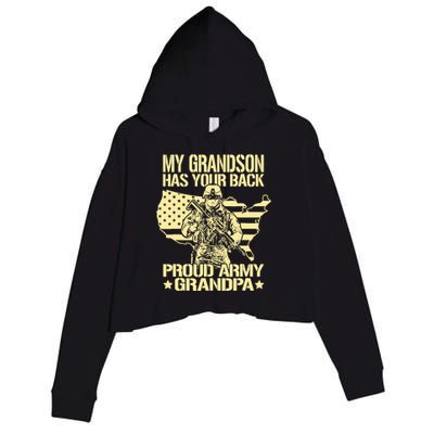 My Grandson Has Your Back Proud Army Grandpa Gift Crop Fleece Hoodie