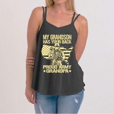 My Grandson Has Your Back Proud Army Grandpa Gift Women's Strappy Tank