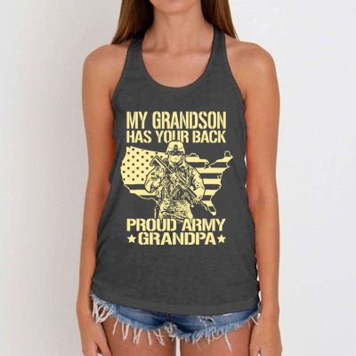 My Grandson Has Your Back Proud Army Grandpa Gift Women's Knotted Racerback Tank