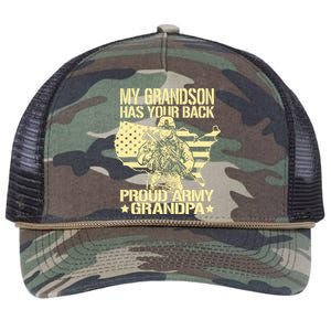 My Grandson Has Your Back Proud Army Grandpa Gift Retro Rope Trucker Hat Cap