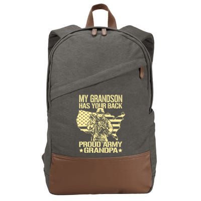 My Grandson Has Your Back Proud Army Grandpa Gift Cotton Canvas Backpack