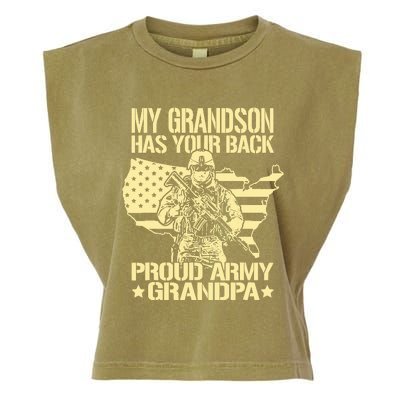 My Grandson Has Your Back Proud Army Grandpa Gift Garment-Dyed Women's Muscle Tee