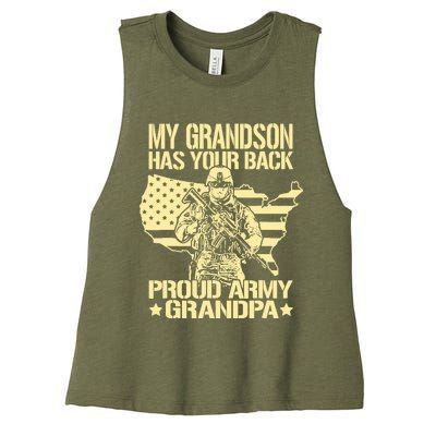 My Grandson Has Your Back Proud Army Grandpa Gift Women's Racerback Cropped Tank