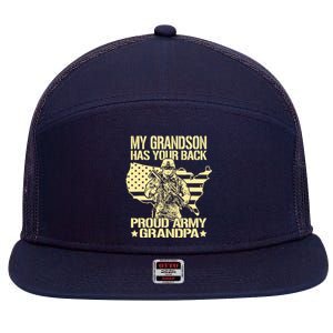 My Grandson Has Your Back Proud Army Grandpa Gift 7 Panel Mesh Trucker Snapback Hat