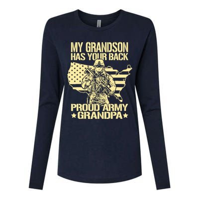 My Grandson Has Your Back Proud Army Grandpa Gift Womens Cotton Relaxed Long Sleeve T-Shirt