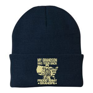 My Grandson Has Your Back Proud Army Grandpa Gift Knit Cap Winter Beanie