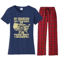 My Grandson Has Your Back Proud Army Grandpa Gift Women's Flannel Pajama Set