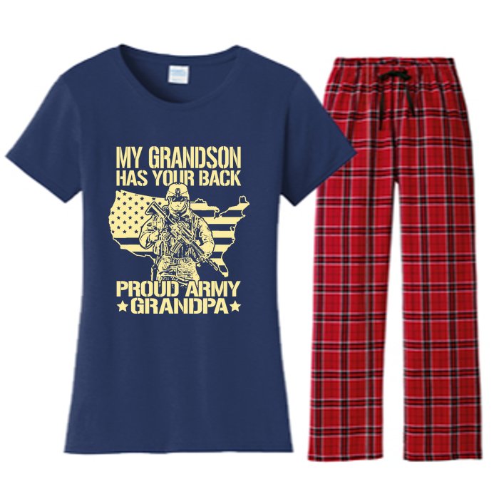 My Grandson Has Your Back Proud Army Grandpa Gift Women's Flannel Pajama Set