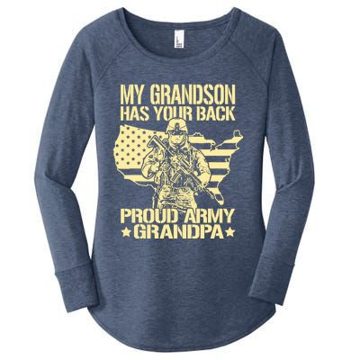 My Grandson Has Your Back Proud Army Grandpa Gift Women's Perfect Tri Tunic Long Sleeve Shirt