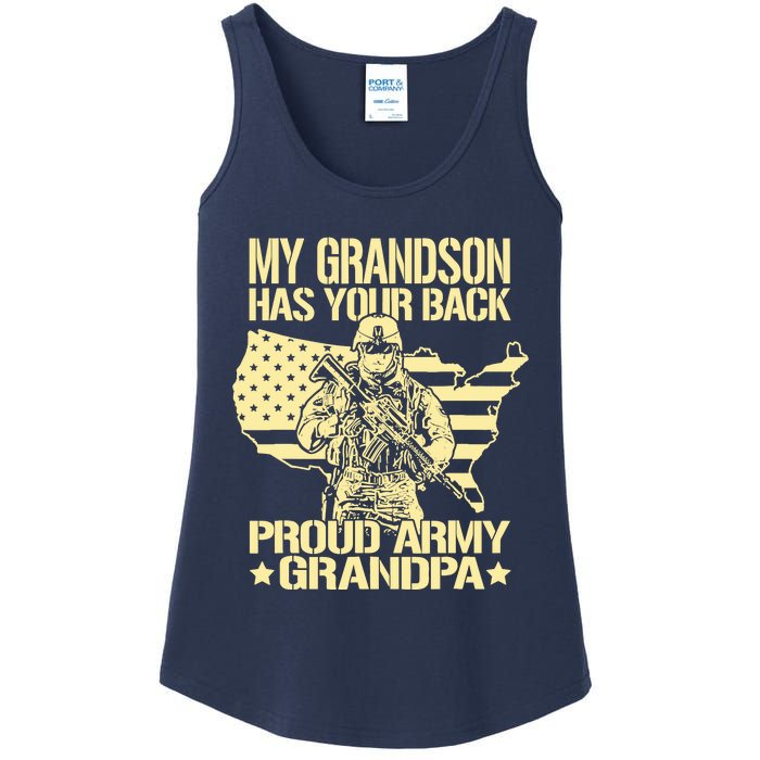 My Grandson Has Your Back Proud Army Grandpa Gift Ladies Essential Tank